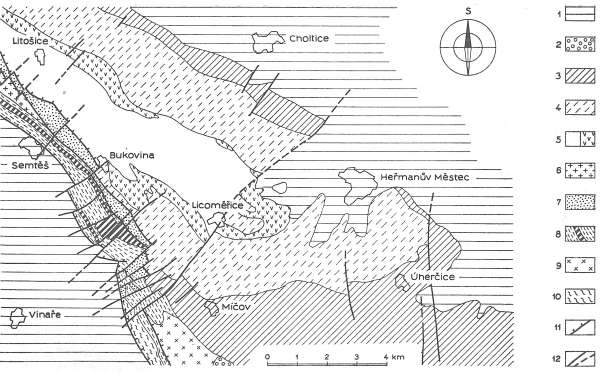 Chrtníky - geologická skica situace v Železných horách