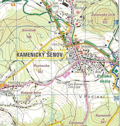 Kamenický Šenov - turistická mapa s vyznačením lokality