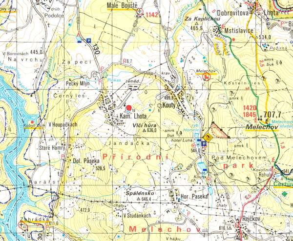 Kamenná Lhota - turistická mapa s označením lokality