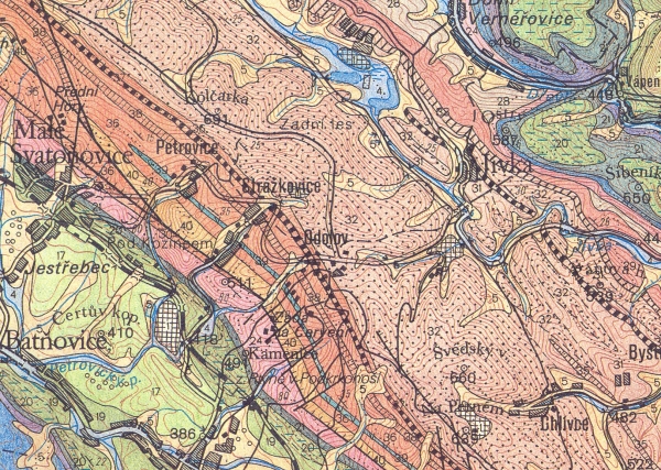 Geologická mapa okolí lokality Odolov