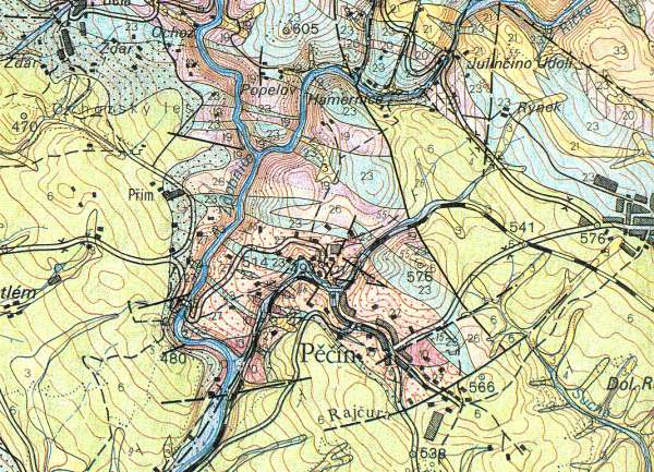 Pěčín - geologická mapa 1:50 000