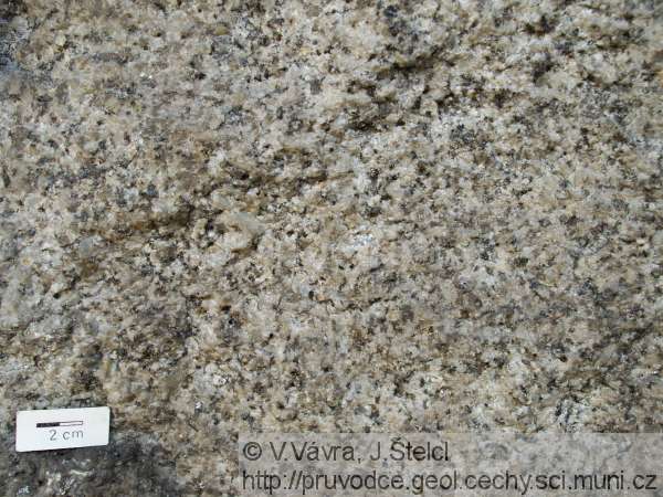 Terezín - nevýrazně porfyrická textura granitů typu Landštejn
