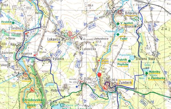 Žumberk - turistická mapa s vyznačením lokality