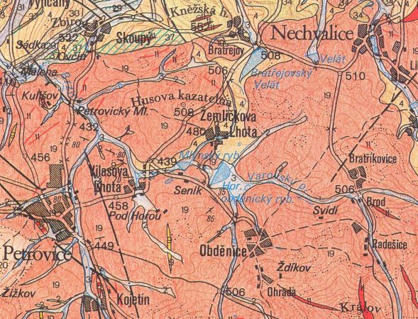 Husova kazatelna - geologická mapa 1:50000