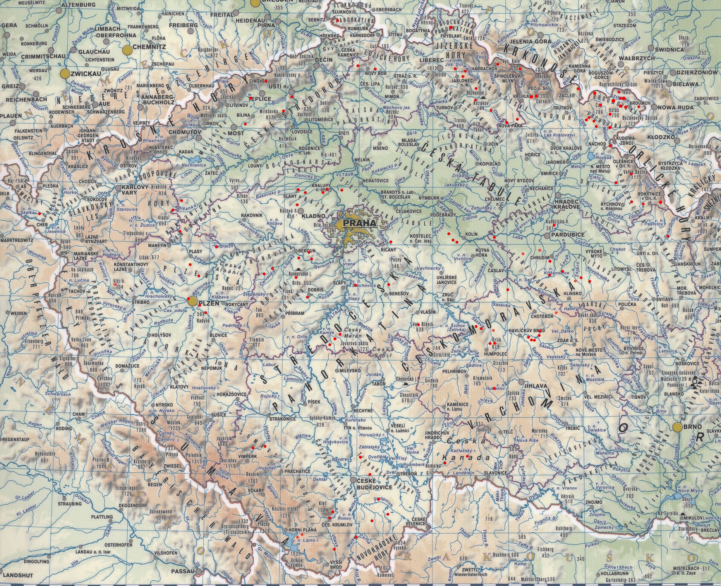 mapa Česká republiky s vyznačenými lokalitami