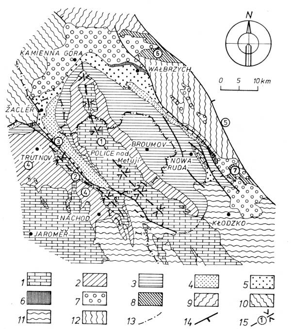 schématická geologická mapa vnitrosudetské pánve